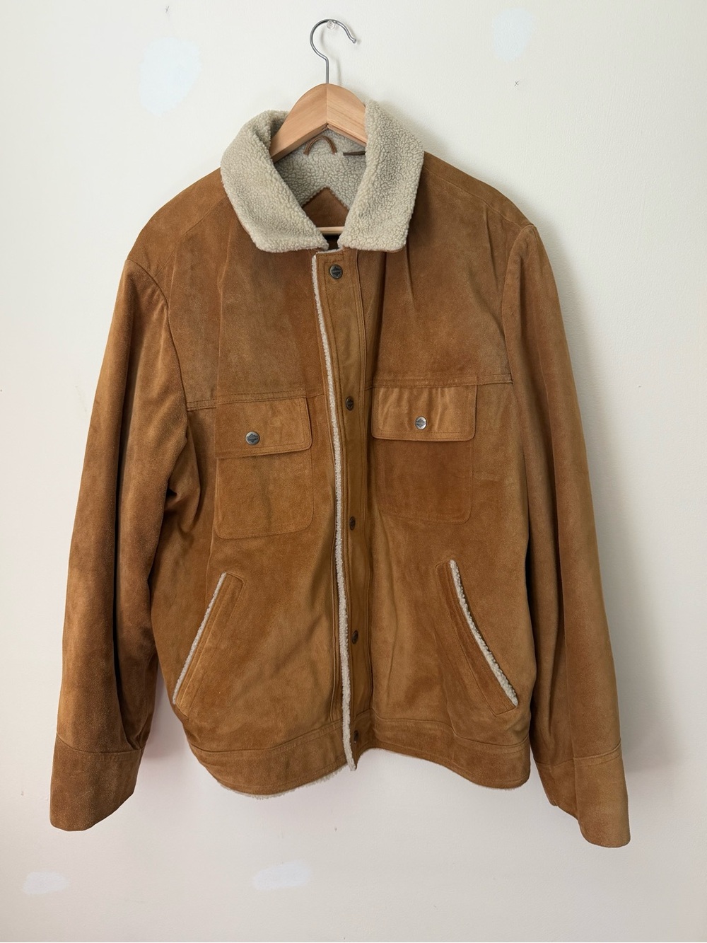 Roundtree & Yorke Brown Suede Field Jacket with Cream Shearling Collar